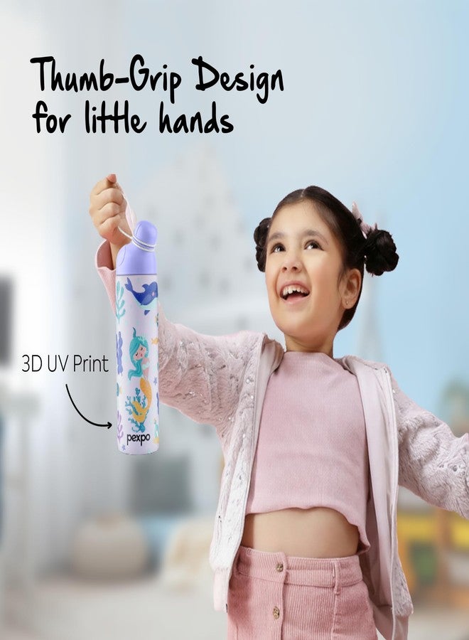 PEXPO Water Bottle for School Kids, ISI Certified Stainless Steel Sipper Bottle for Kids 470ml | Hot & Cold Thermos Insulated Water Bottle|6+ Years Kids|Pico 500 - Purple - Mermaid - Image 5